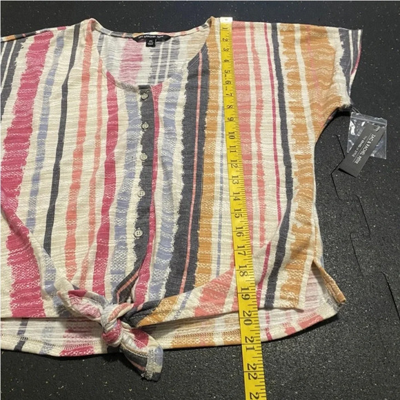 NWT Zac & Rachel Button-Down Stripe  Roll Tab Sleeve Tie Front Top Blouse Sz PS - Picture 5 of 9